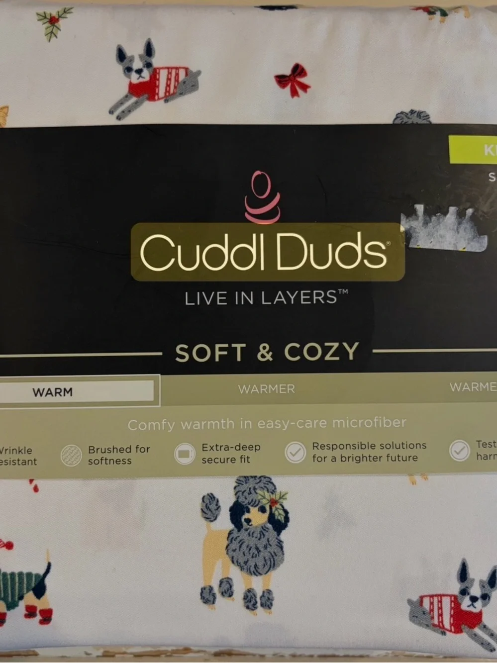 Cuddl Duds White Microfiber Sheet Set with Multicolor Dog Print KING